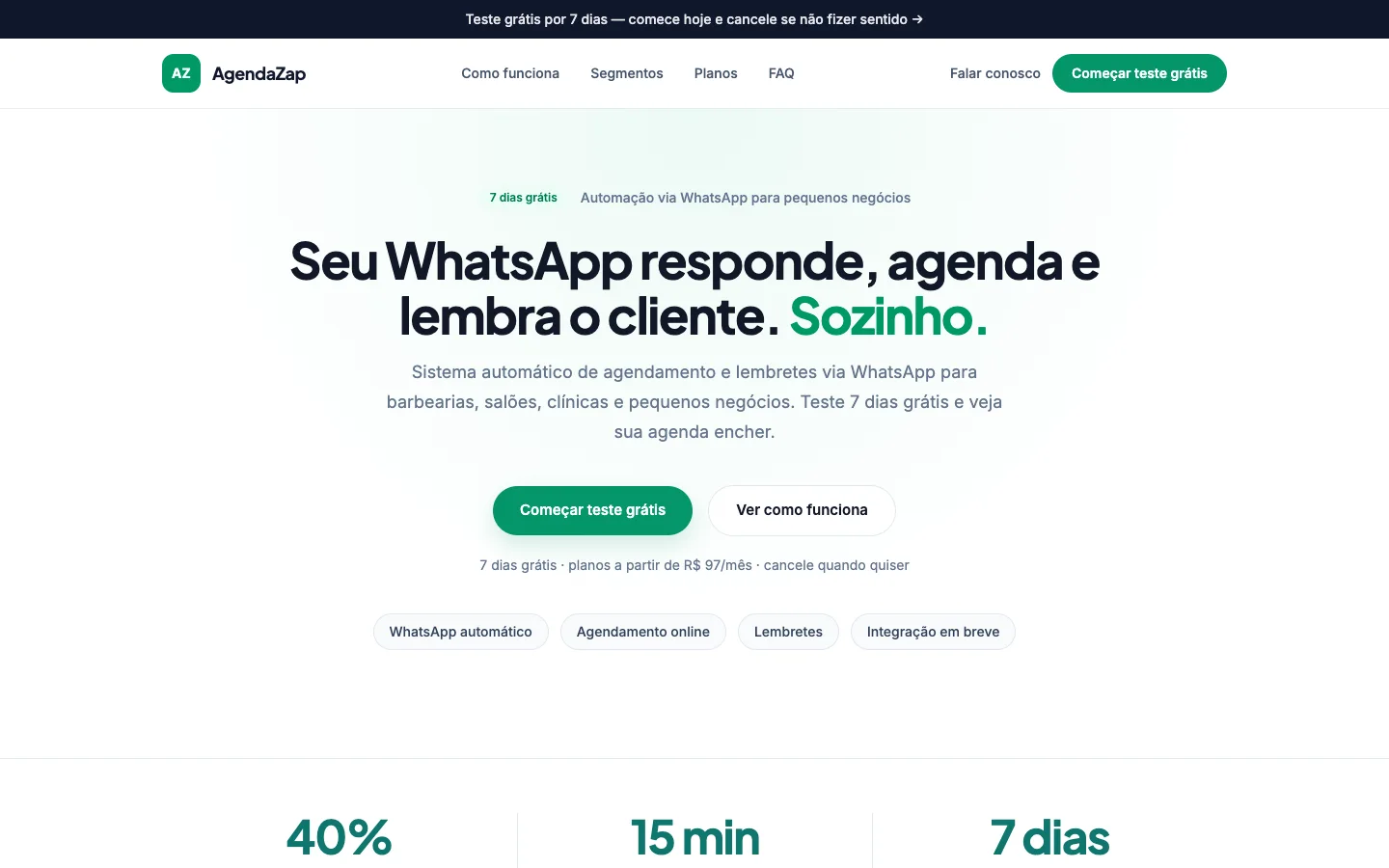 Página inicial do AgendaZap