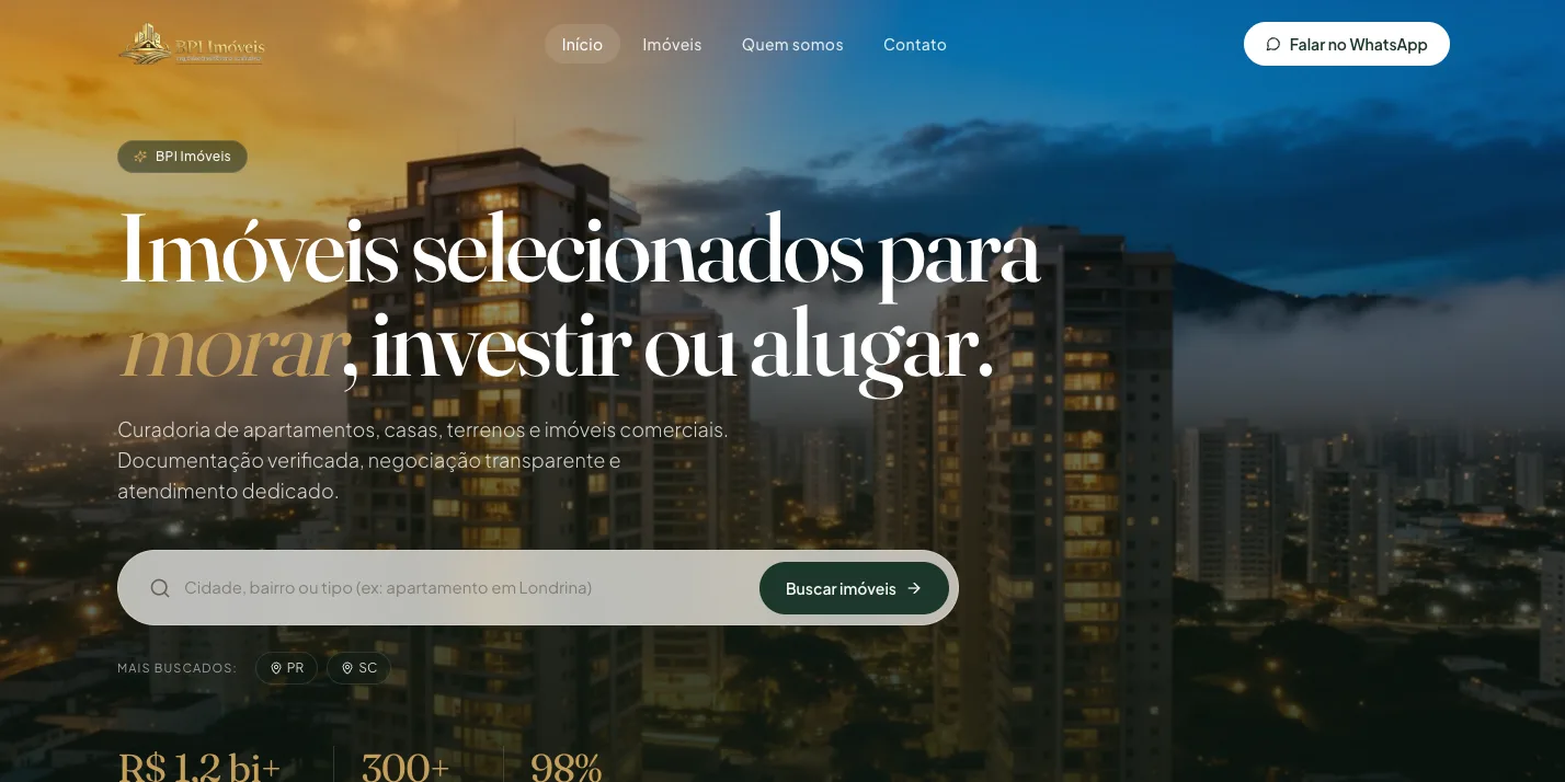 Home page of the BPI Imóveis website