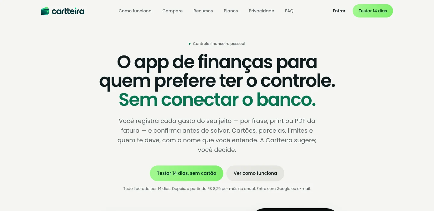 Página inicial do Cartteira