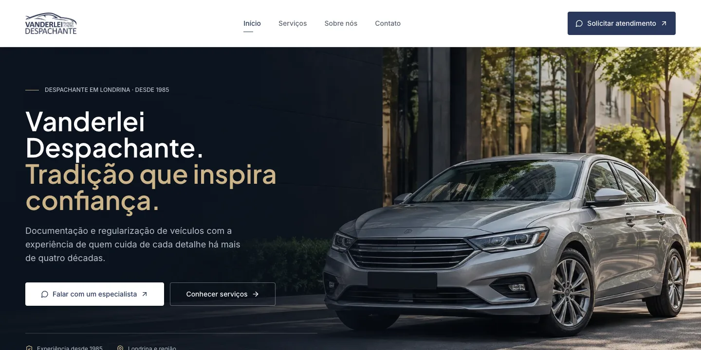 Home page of the Vanderlei Despachante website